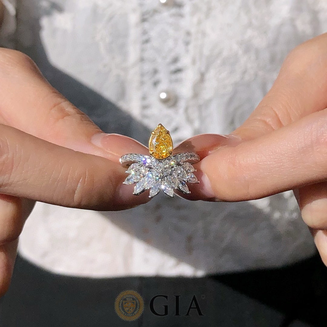 Gia Certified 14k Gold 2.49 Ctw Natural Yellow Diamond & Diamond Ring - 5