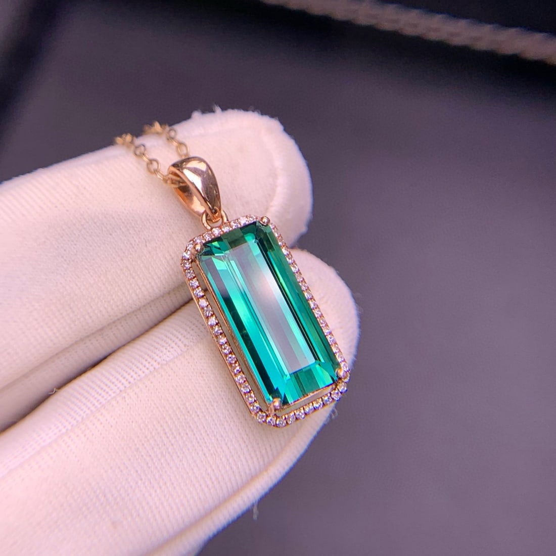 14k Gold 4.8 Ct Natural Tourmaline & Diamond Pendant( Without Chain ) - 2