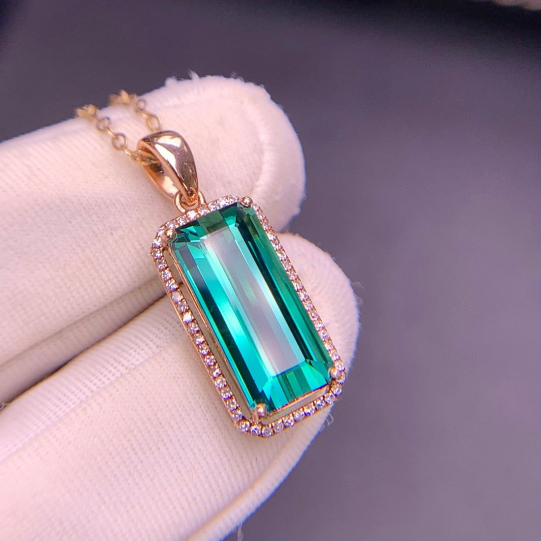 14k Gold 4.8 Ct Natural Tourmaline & Diamond Pendant( Without Chain ) - 3