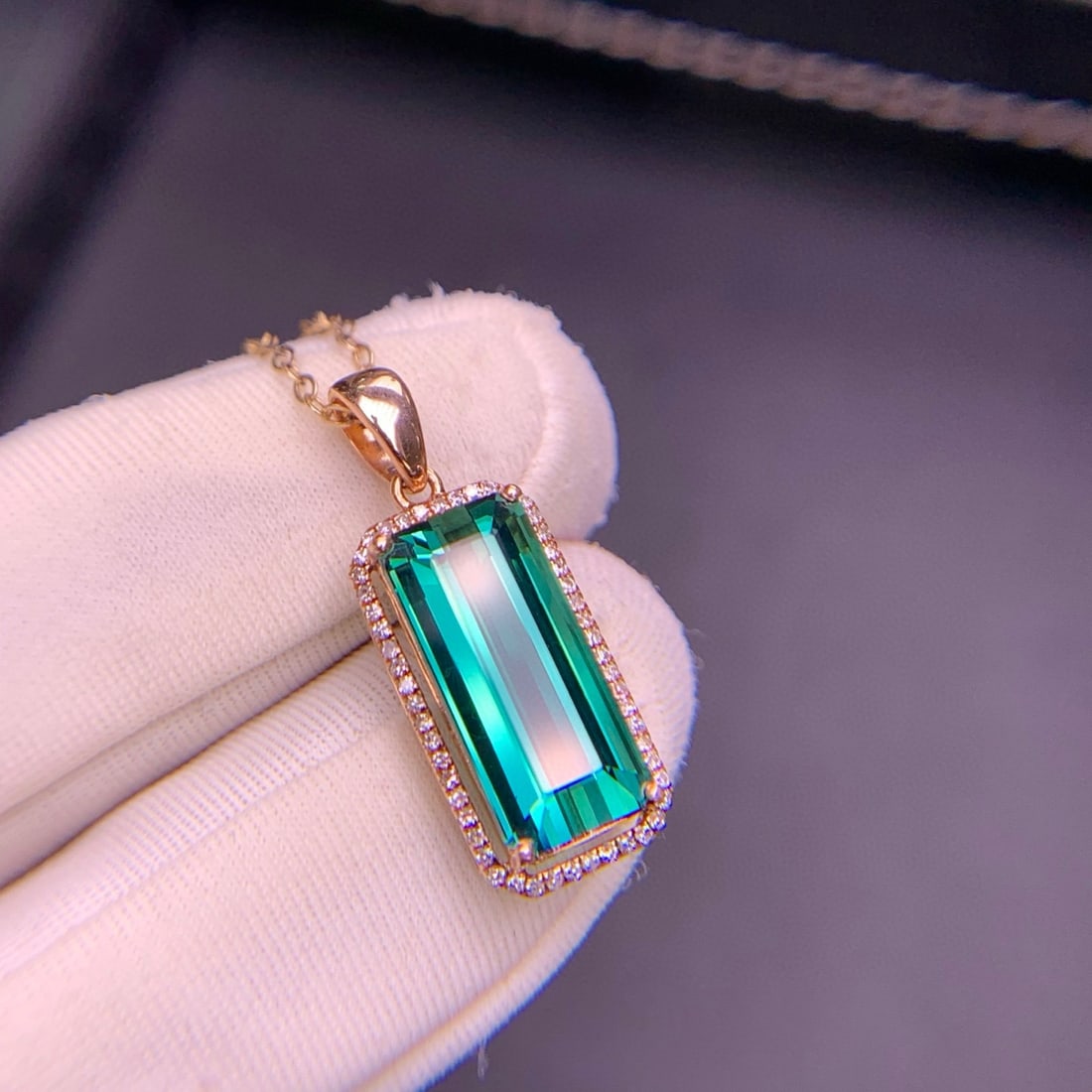 14k Gold 4.8 Ct Natural Tourmaline & Diamond Pendant( Without Chain ) - 4