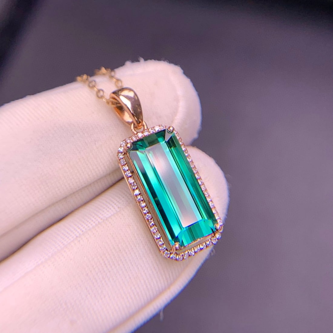 14k Gold 4.8 Ct Natural Tourmaline & Diamond Pendant( Without Chain ) - 5