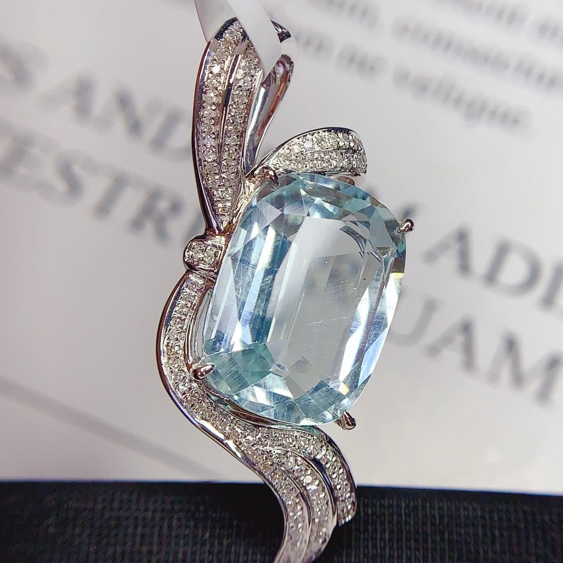 14k Gold 8 Ct Natural Aquamarine & Diamond Pendant( Without Chain ) - 5