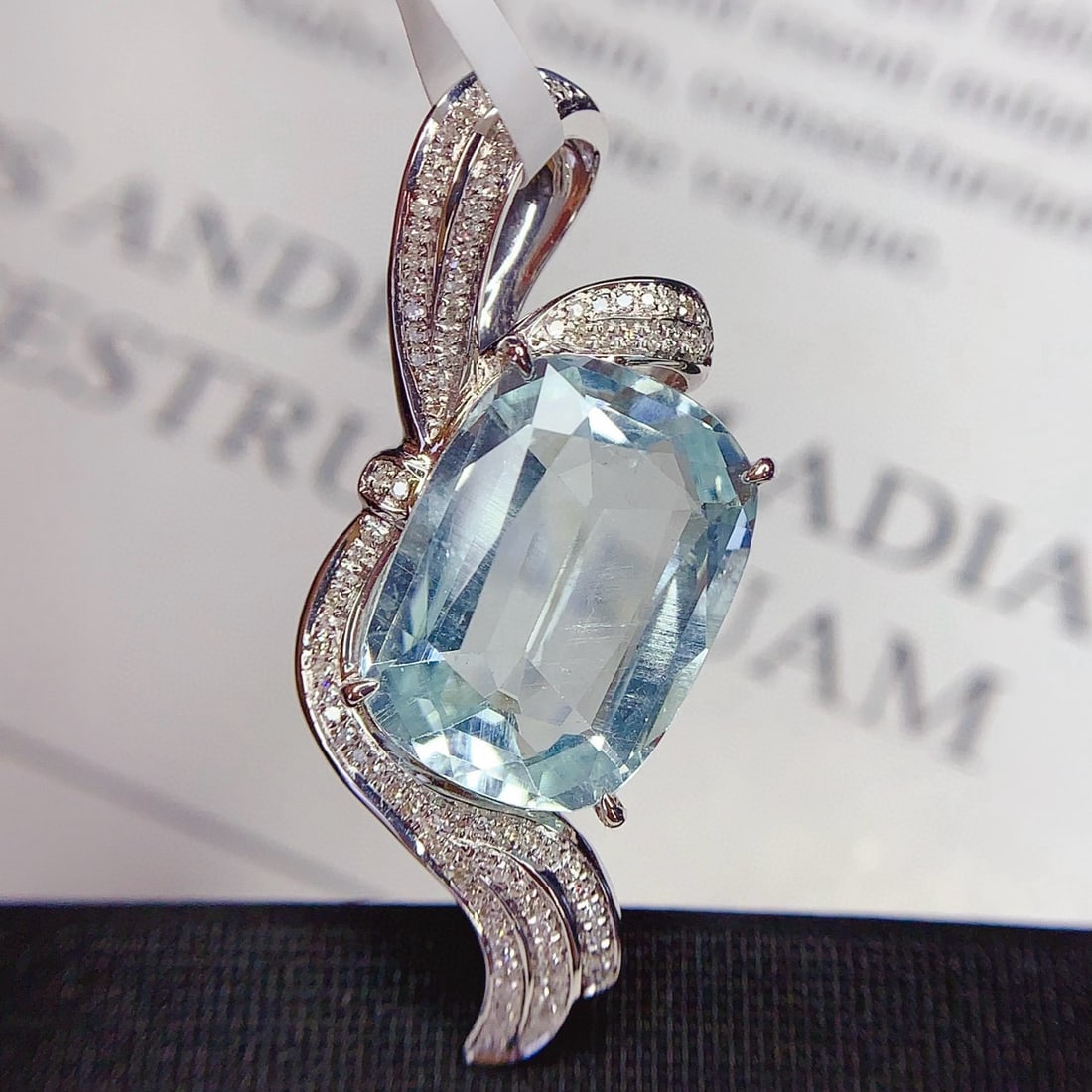 14k Gold 8 Ct Natural Aquamarine & Diamond Pendant( Without Chain ) - 6