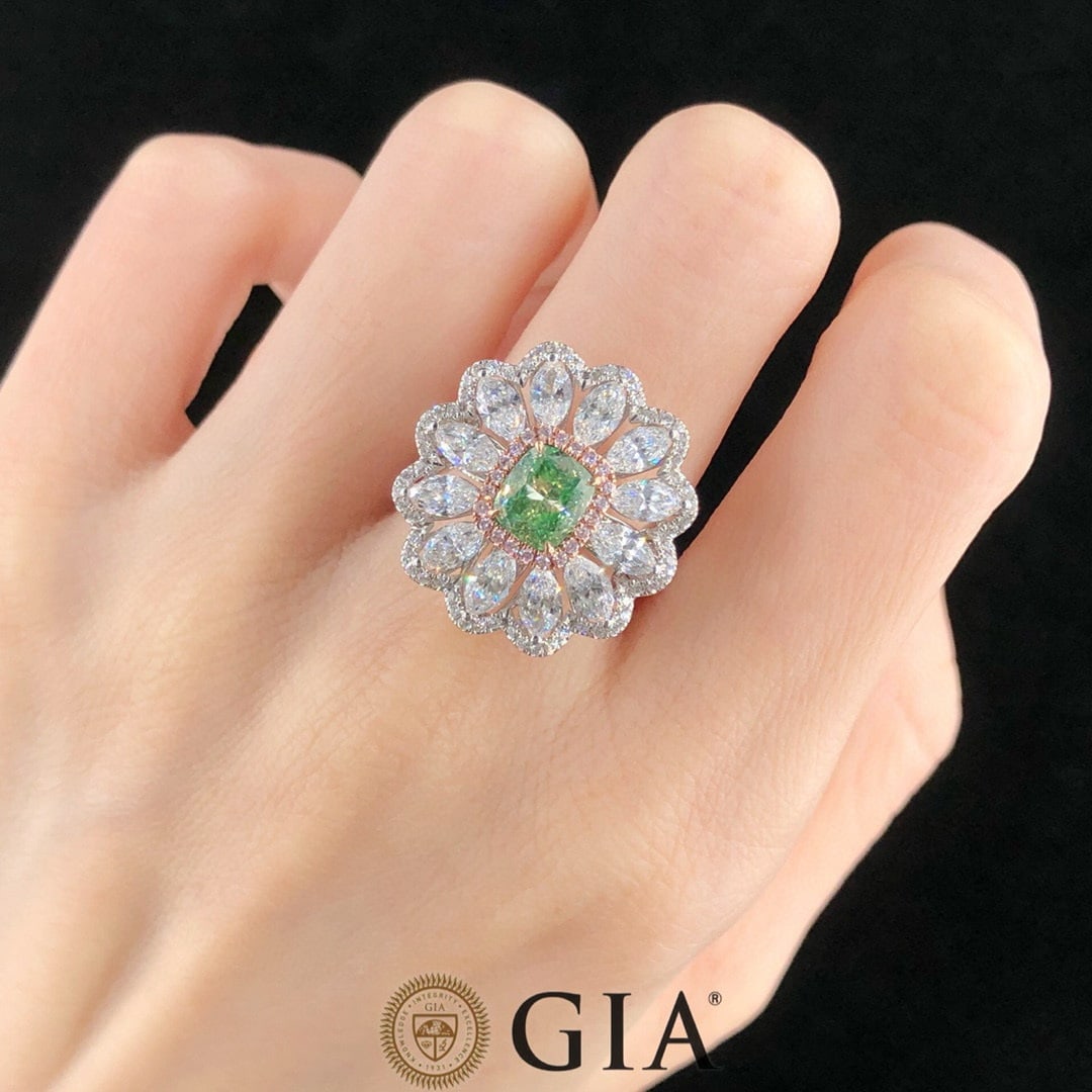 Gia Certified 14k Gold 3.29 Ctw Natural Green Diamond & Diamond Ring/pendant( Without Chain ) - 7
