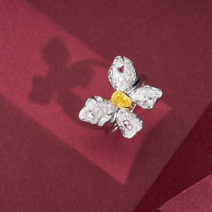 14k Gold 1.60 Ctw Natural Yellow Diamond & Diamond Ring - 3