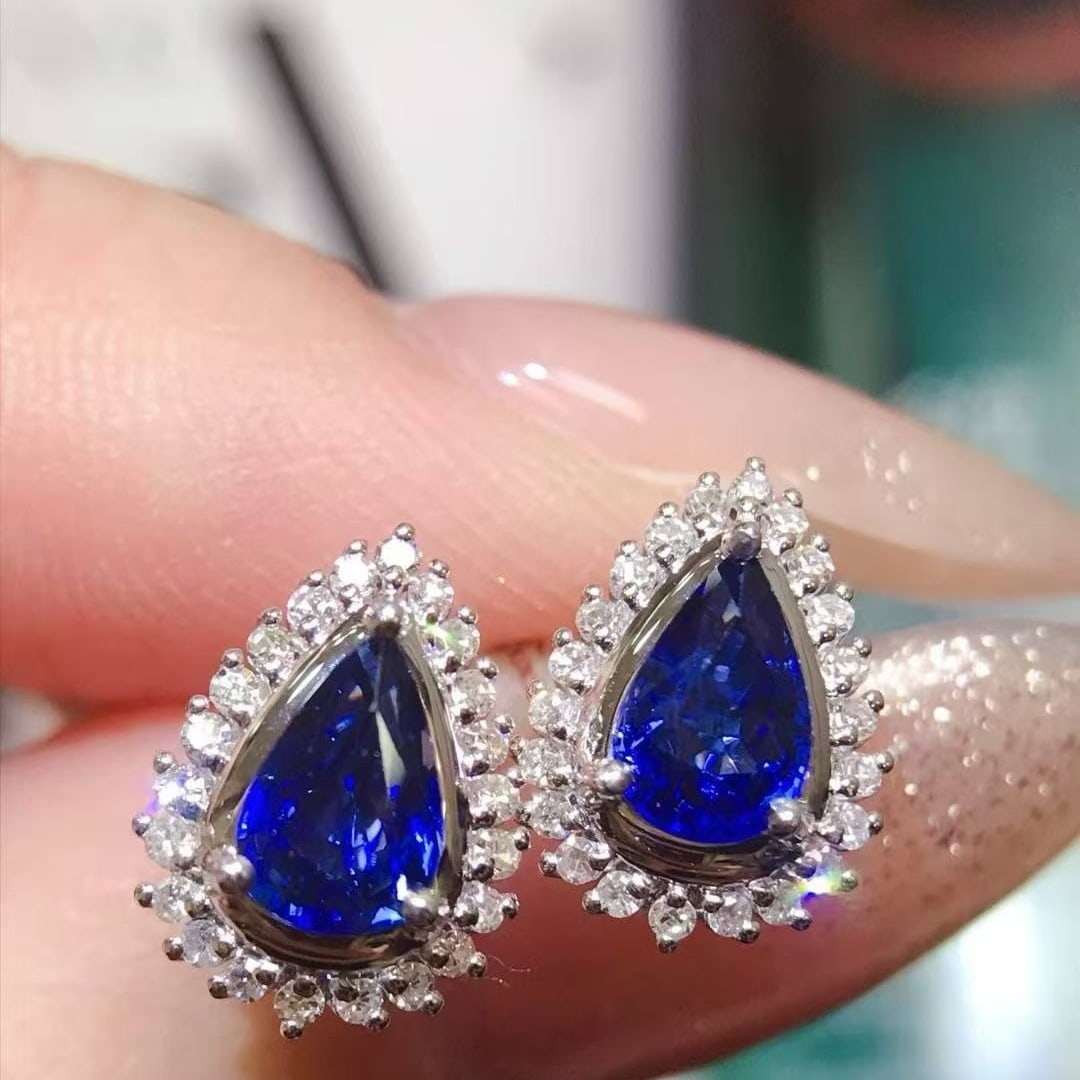 14k Gold 1.4 Ct Natural Sapphire & Diamond Earrings - 3