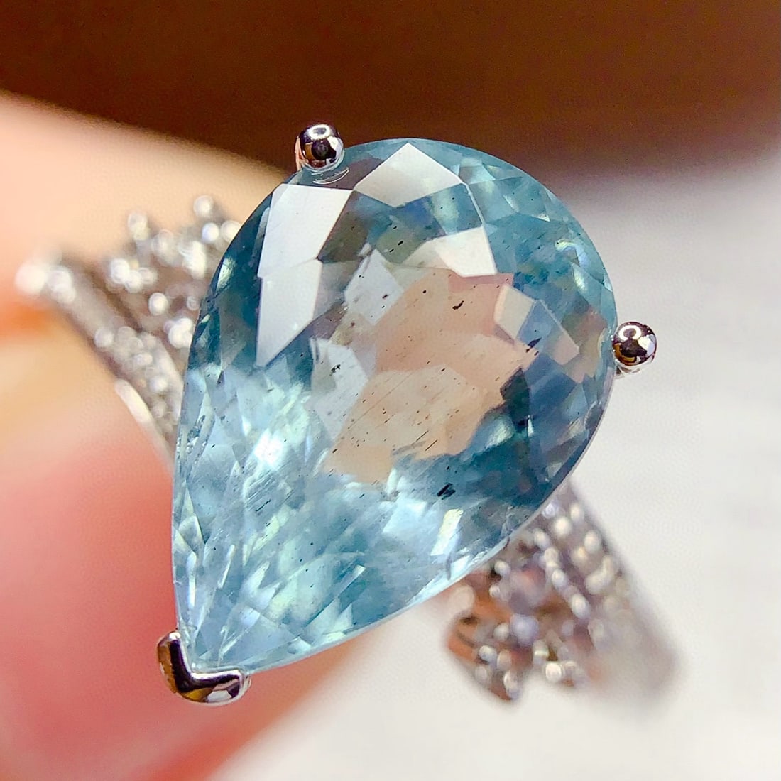 14k Gold 3.58 Ct Natural Aquamarine & Diamond Ring - 3