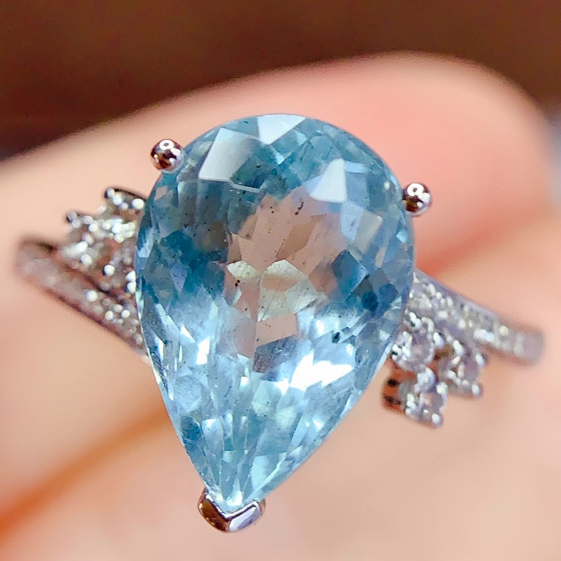 14k Gold 3.58 Ct Natural Aquamarine & Diamond Ring - 5