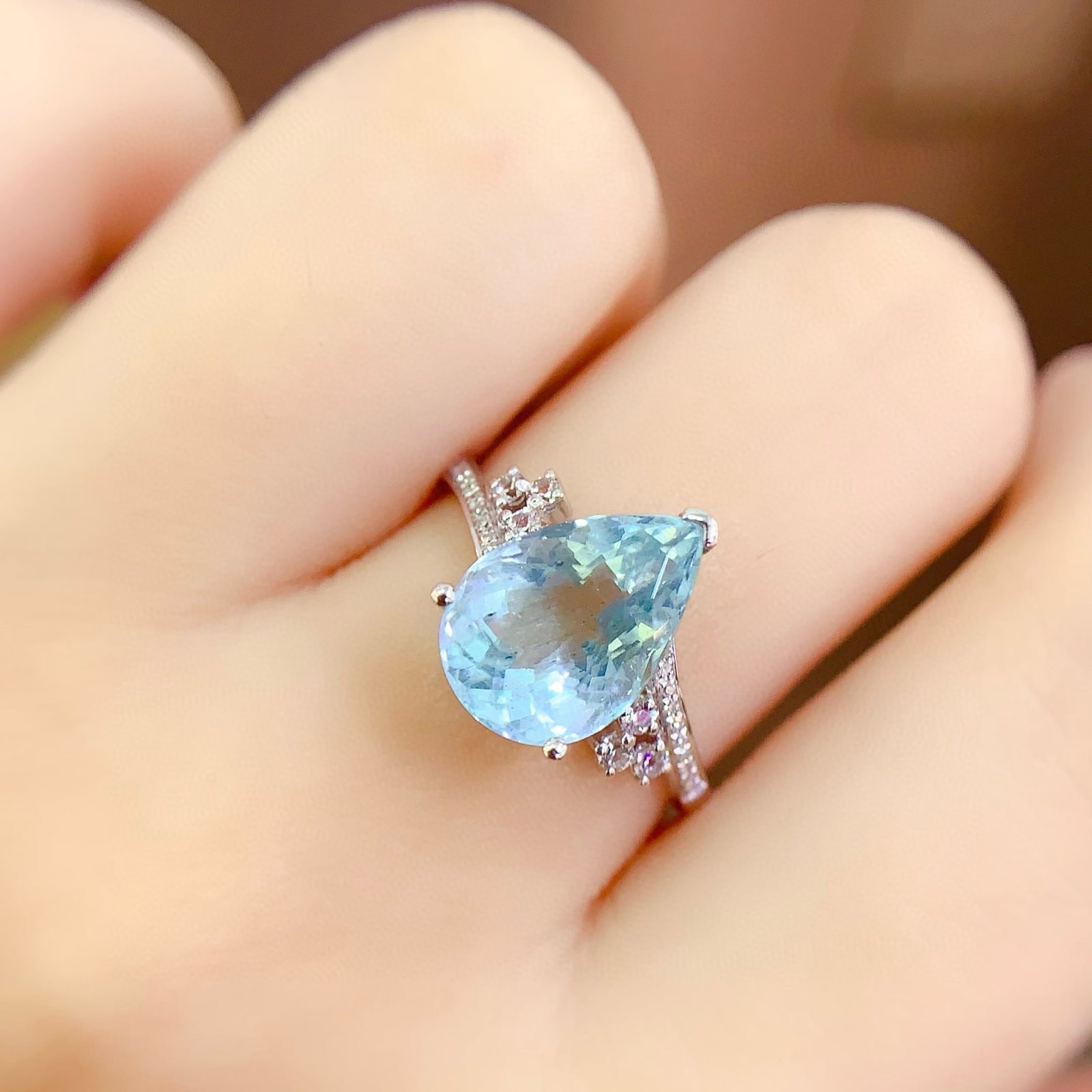 14k Gold 3.58 Ct Natural Aquamarine & Diamond Ring - 6