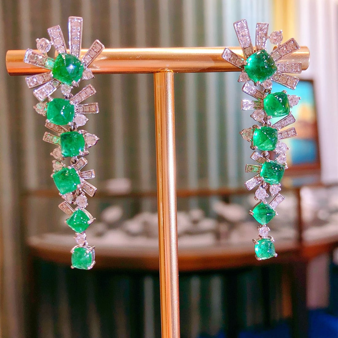 14k Gold 7.91 Ctw Vivid Green Natural Emerald & Diamond Earrings - 5