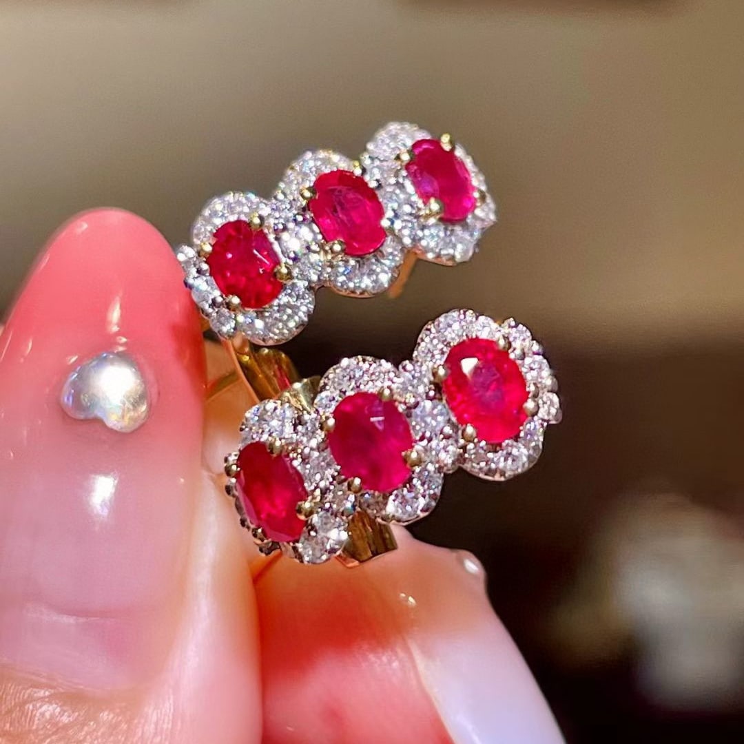 14k Gold 1.74 Ctw Natural Ruby & Diamond Earrings - 3