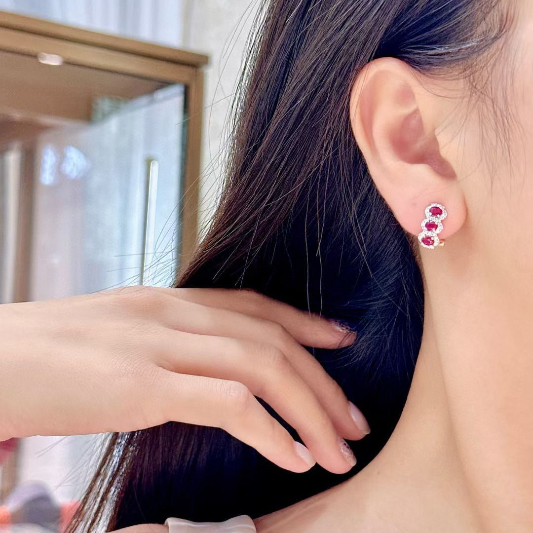14k Gold 1.74 Ctw Natural Ruby & Diamond Earrings - 4
