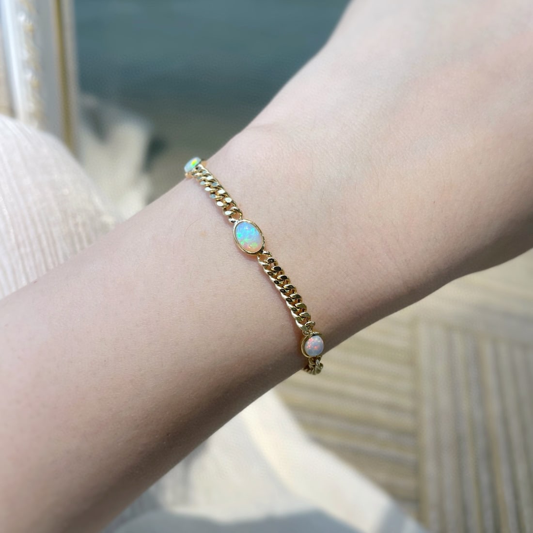 14k Gold 1.3 Ct Natural Opal Bracelet - 2