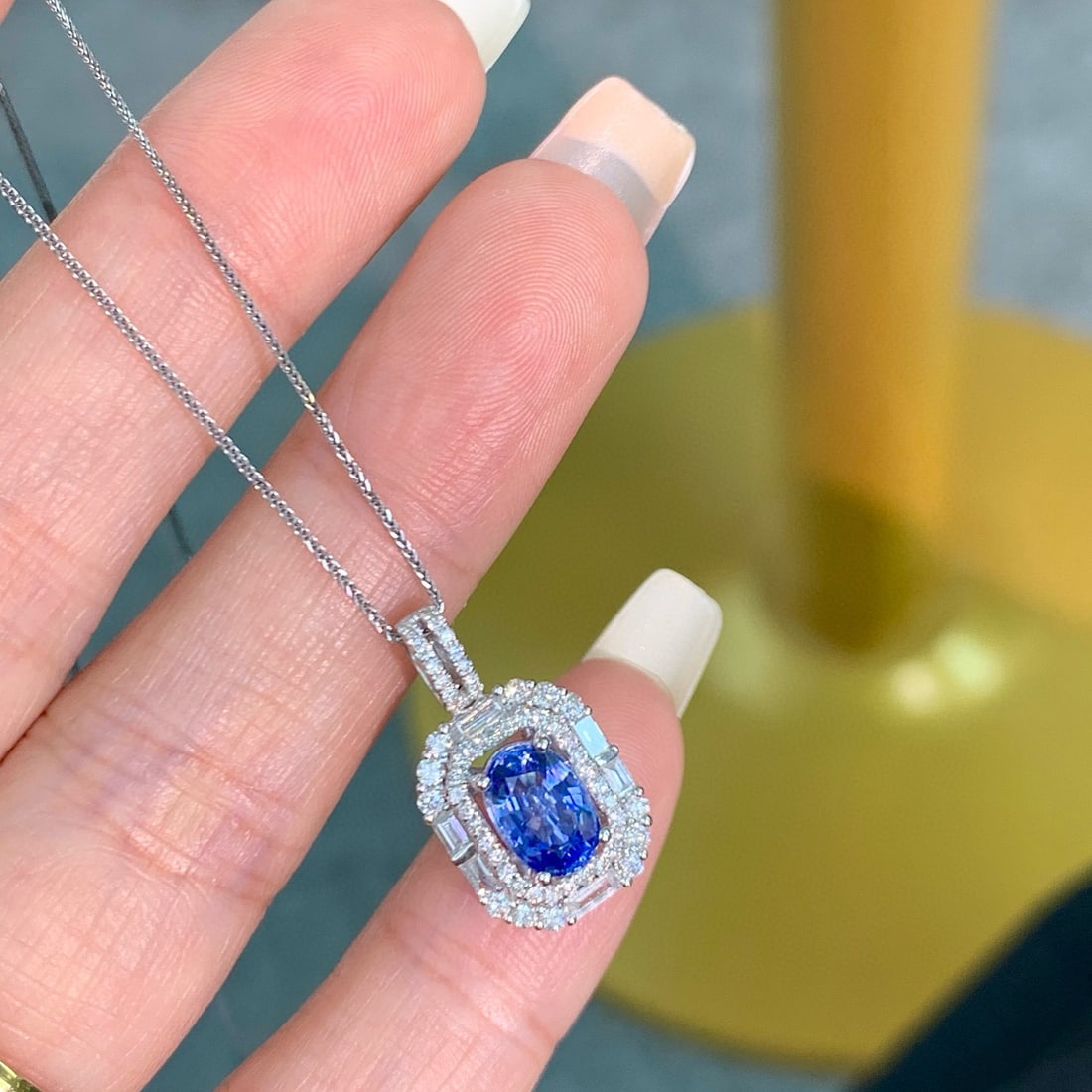14k Gold 1.93 Ctw Natural Sapphire & Diamond Pendant( Without Chain ) - 3