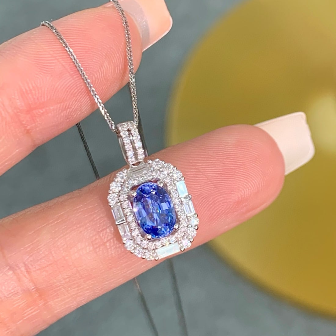 14k Gold 1.93 Ctw Natural Sapphire & Diamond Pendant( Without Chain ) - 4