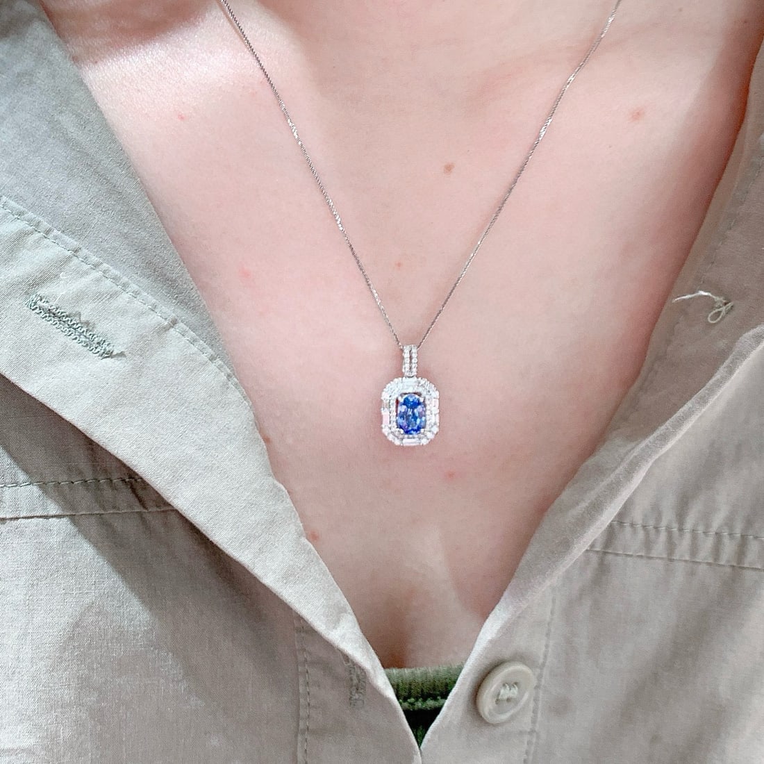 14k Gold 1.93 Ctw Natural Sapphire & Diamond Pendant( Without Chain ) - 6