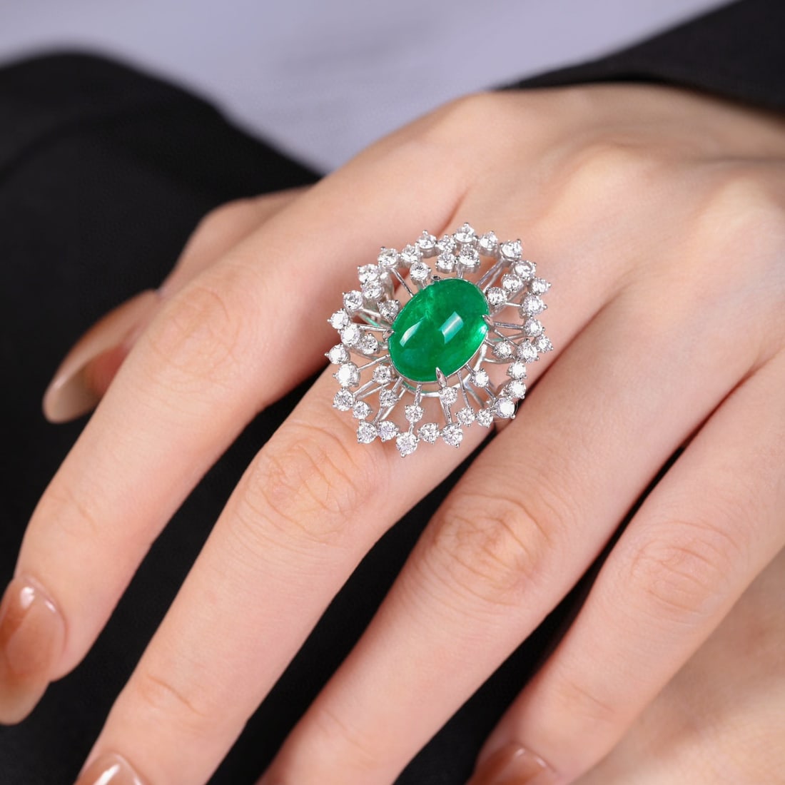 14k Gold 5.11 Ct Vivid Green Natural Emerald & Diamond Ring - 3