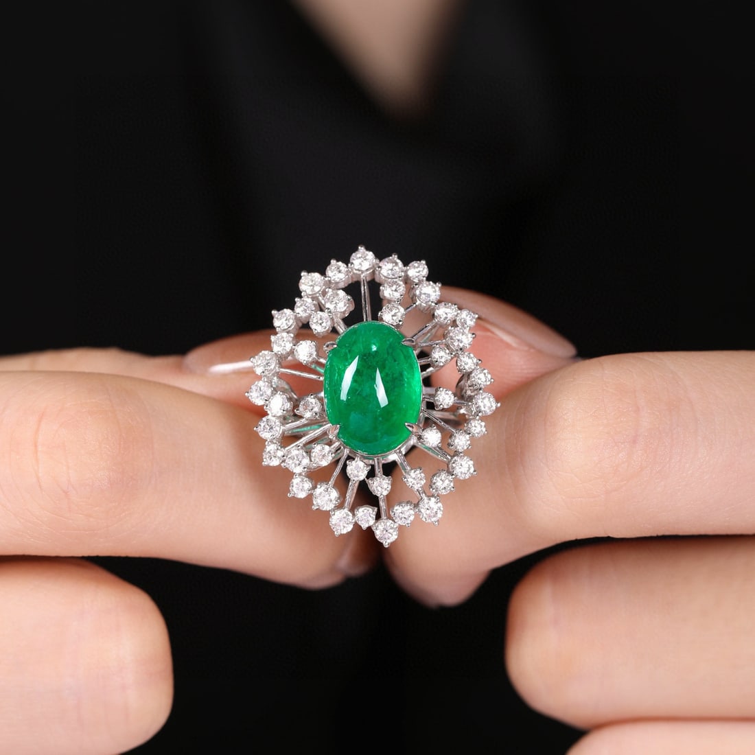 14k Gold 5.11 Ct Vivid Green Natural Emerald & Diamond Ring - 5