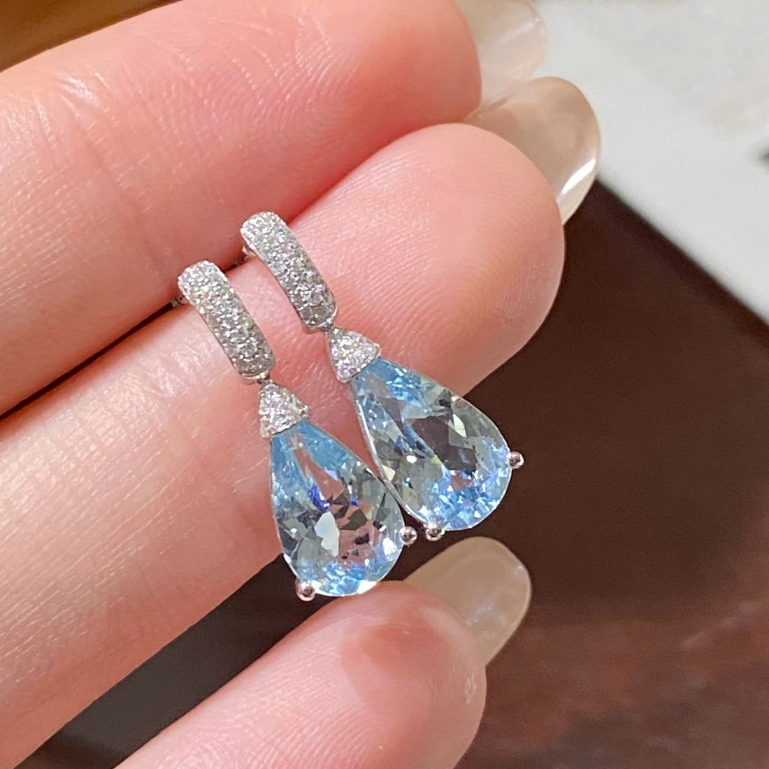 14k Gold 2.67 Ctw Natural Aquamarine & Diamond Earrings - 3