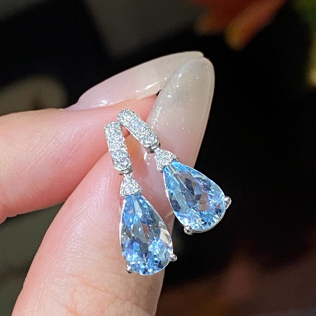 14k Gold 2.67 Ctw Natural Aquamarine & Diamond Earrings - 4