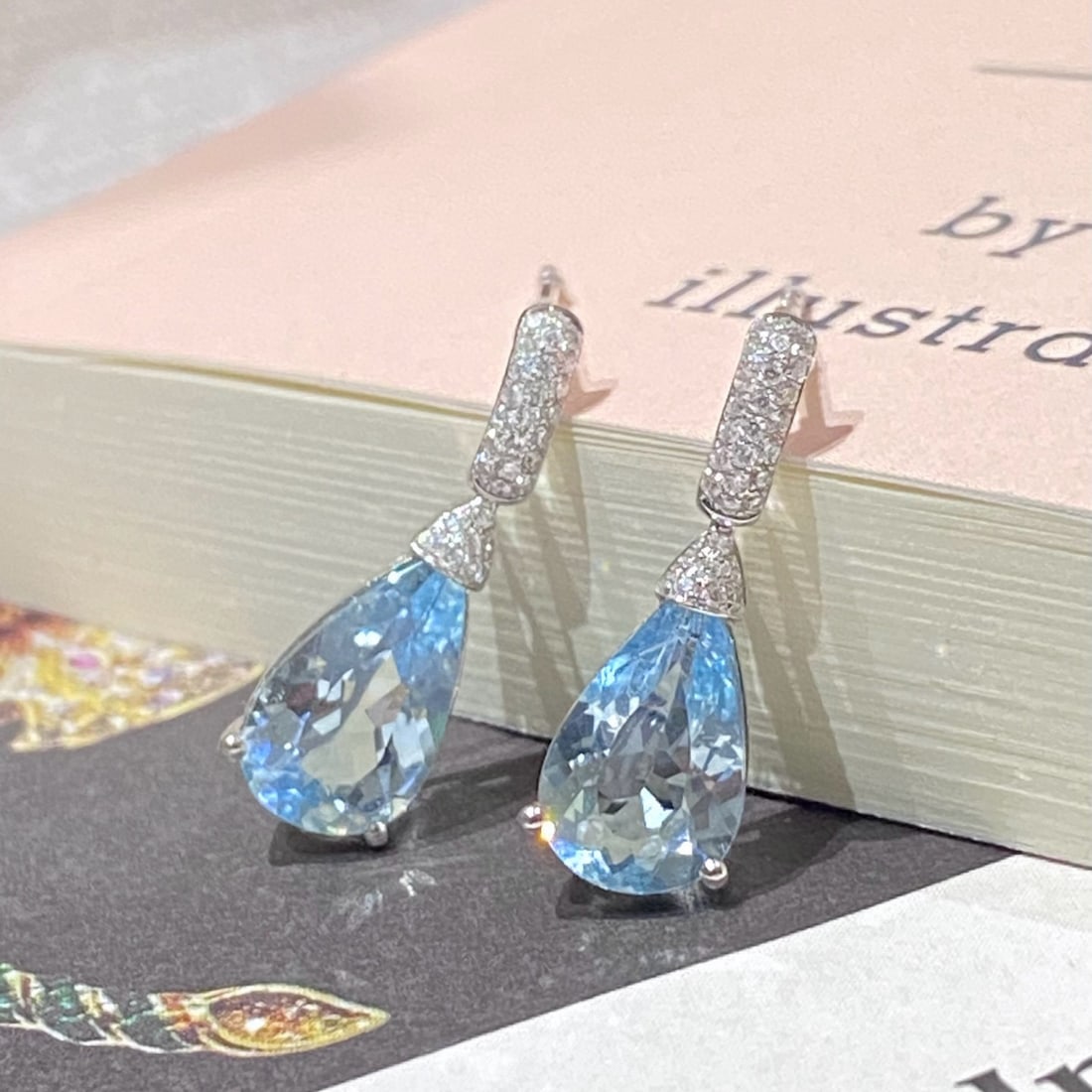 14k Gold 2.67 Ctw Natural Aquamarine & Diamond Earrings - 5