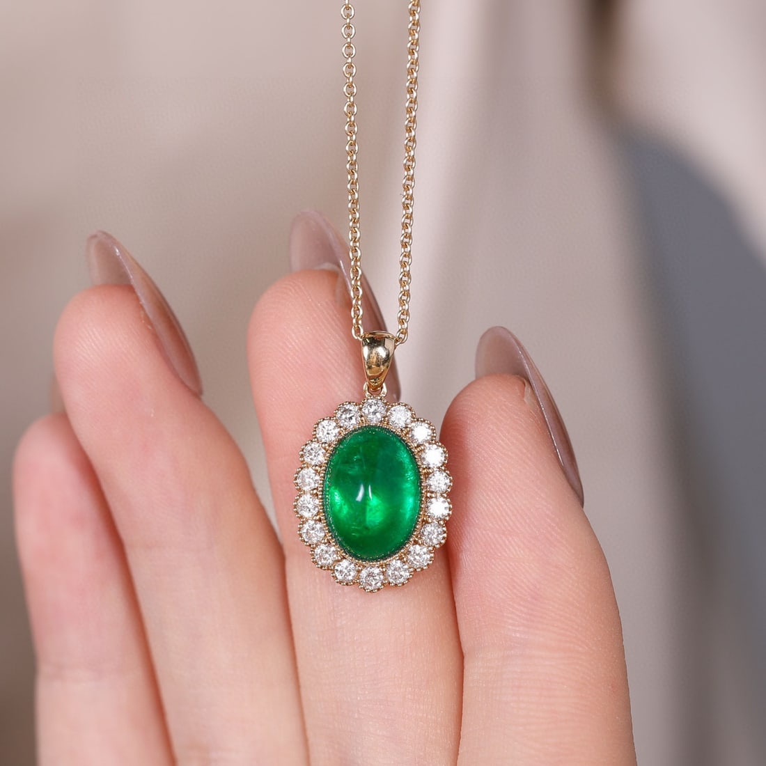 14k Gold 3.87 Ctw Vivid Green Natural Emerald & Diamond Pendant( Without Chain ) - 2