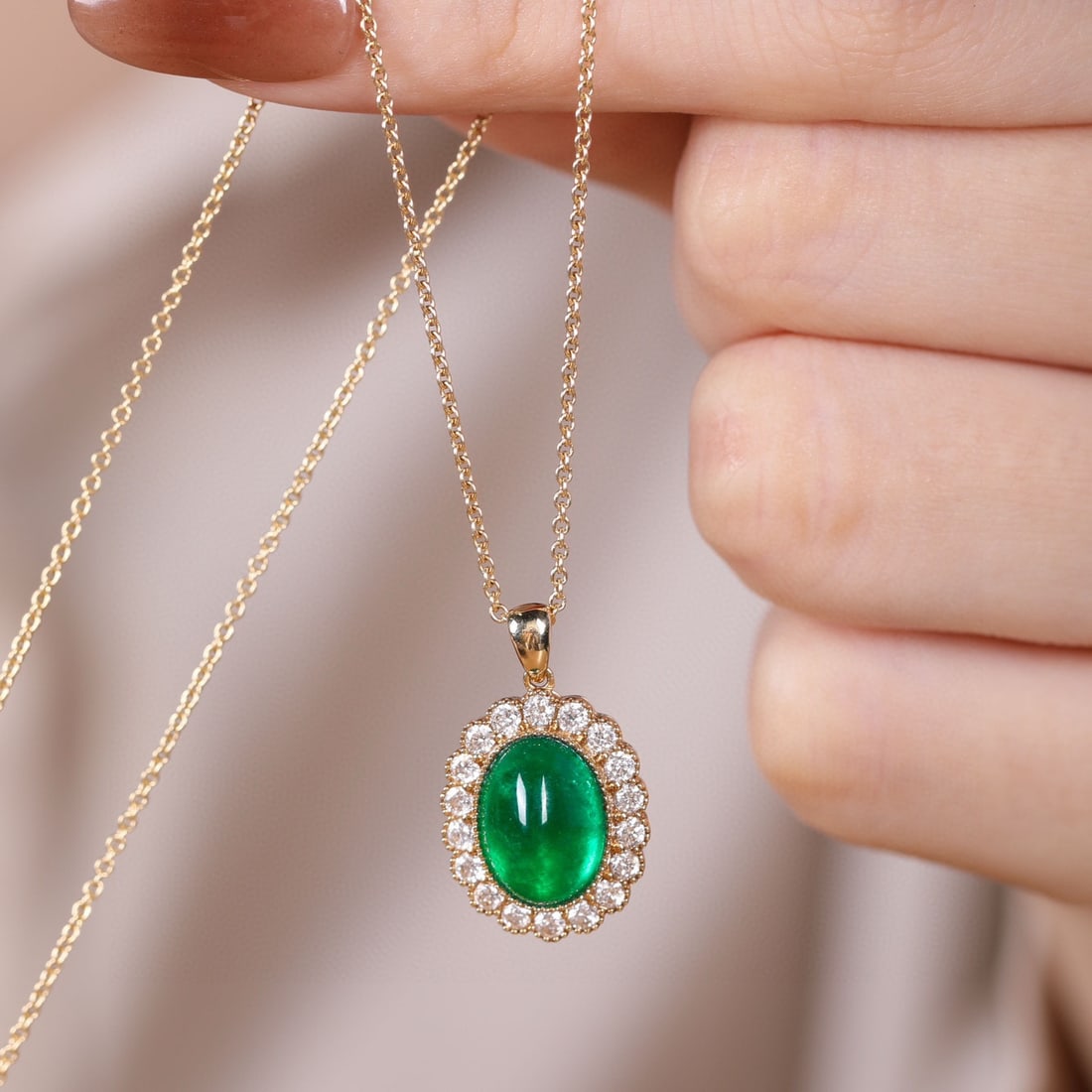 14k Gold 3.87 Ctw Vivid Green Natural Emerald & Diamond Pendant( Without Chain ) - 4