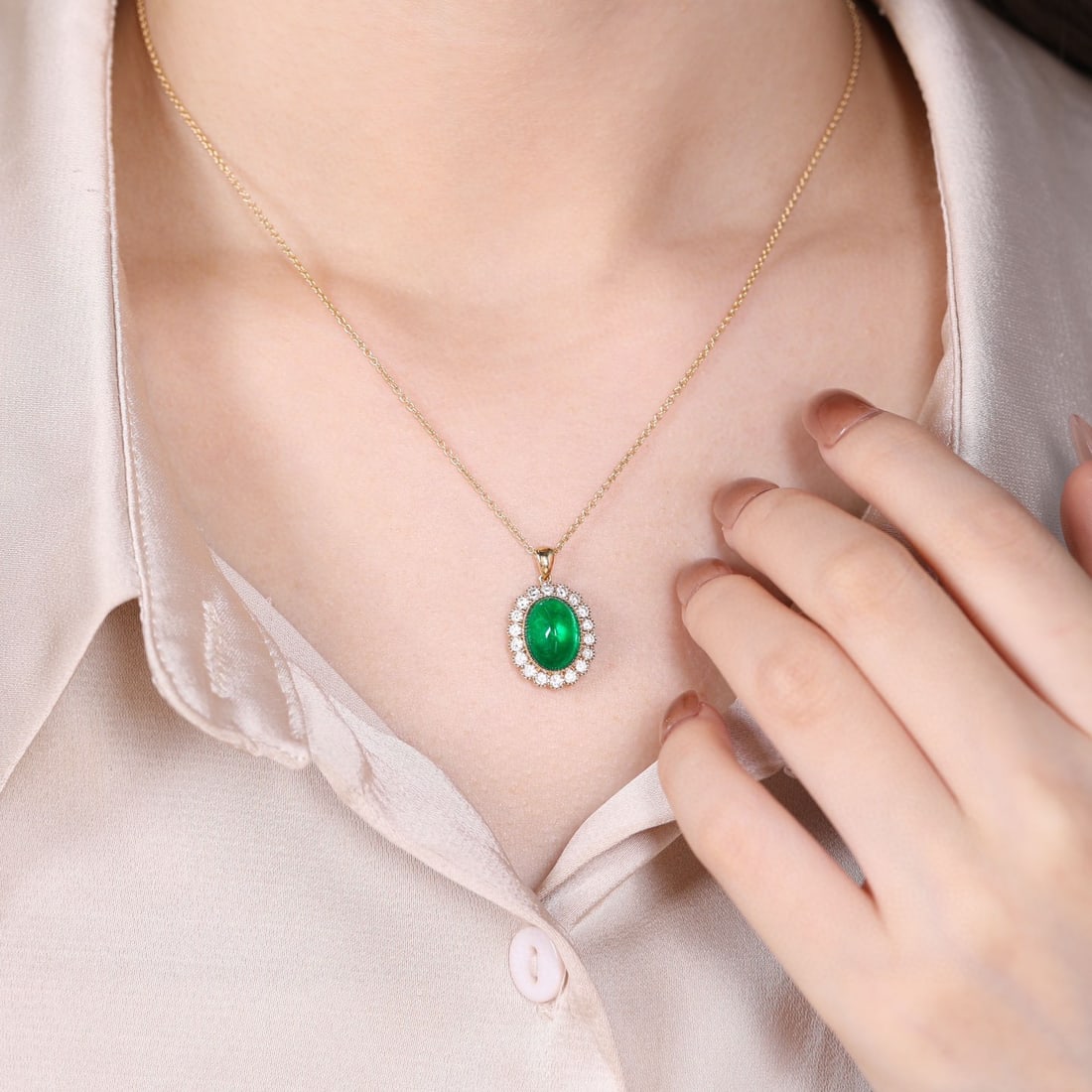 14k Gold 3.87 Ctw Vivid Green Natural Emerald & Diamond Pendant( Without Chain ) - 6