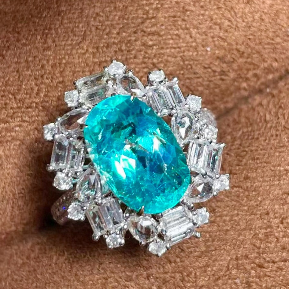 14k Gold 4.50 Ctw Natural Paraiba Tourmaline & Sapphire Ring - 3