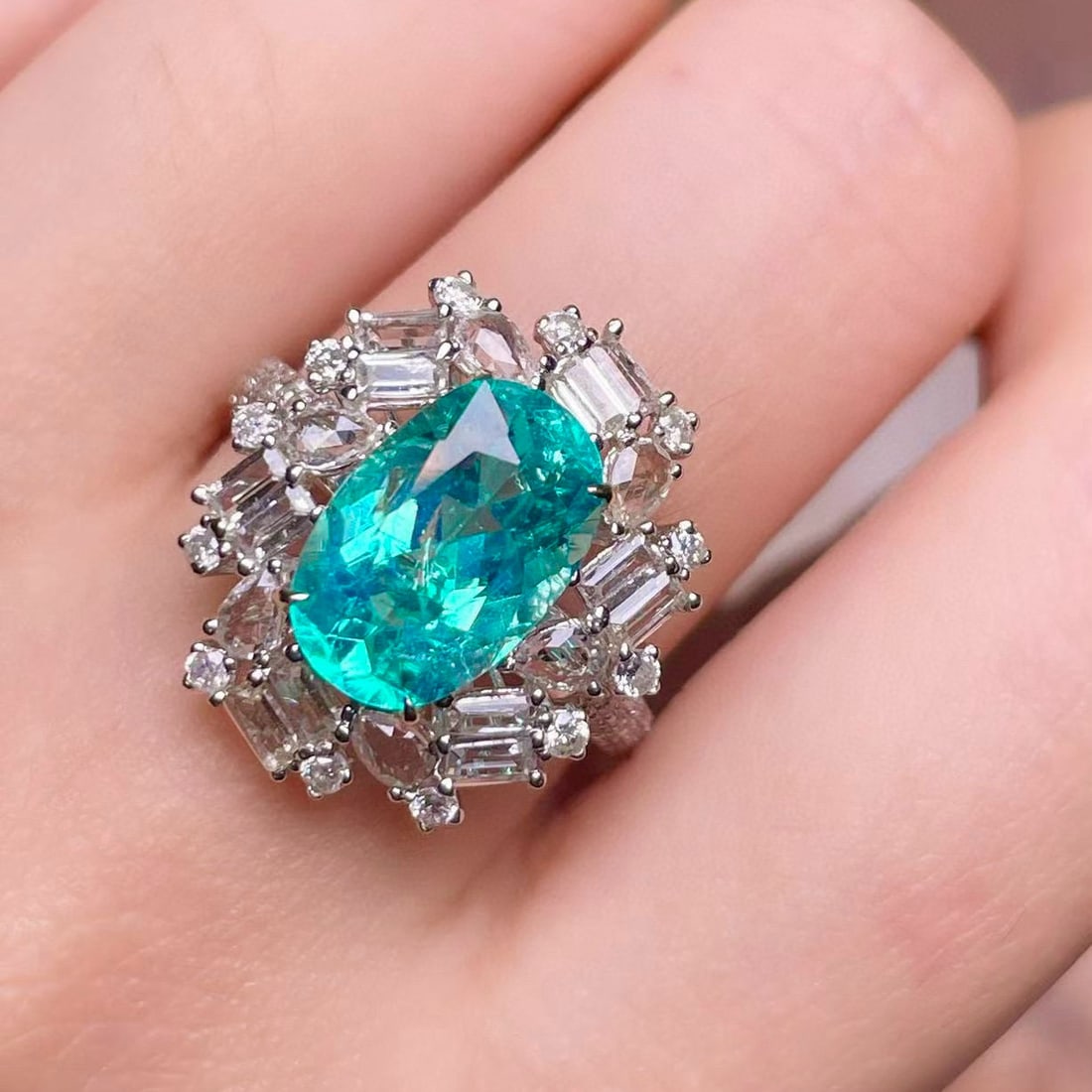 14k Gold 4.50 Ctw Natural Paraiba Tourmaline & Sapphire Ring - 4