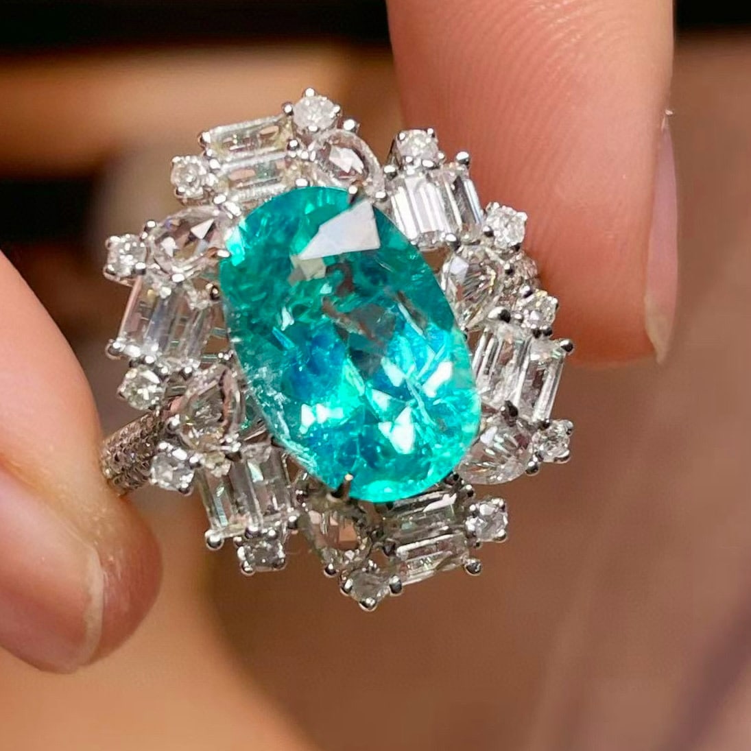 14k Gold 4.50 Ctw Natural Paraiba Tourmaline & Sapphire Ring - 5