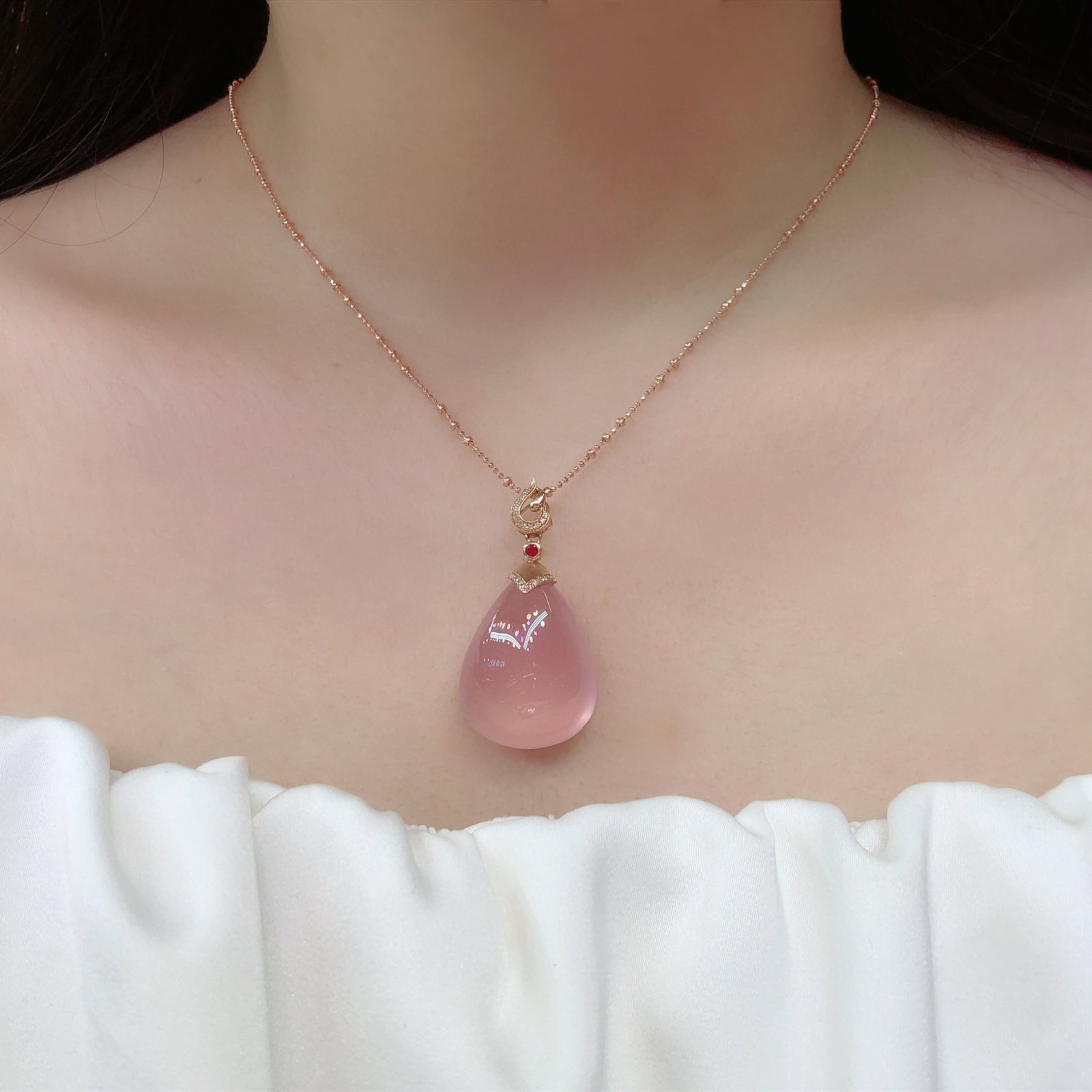 14k Gold 10.45 Ct Natural Rose Quartz & Diamond Pendant( Without Chain ) - 6