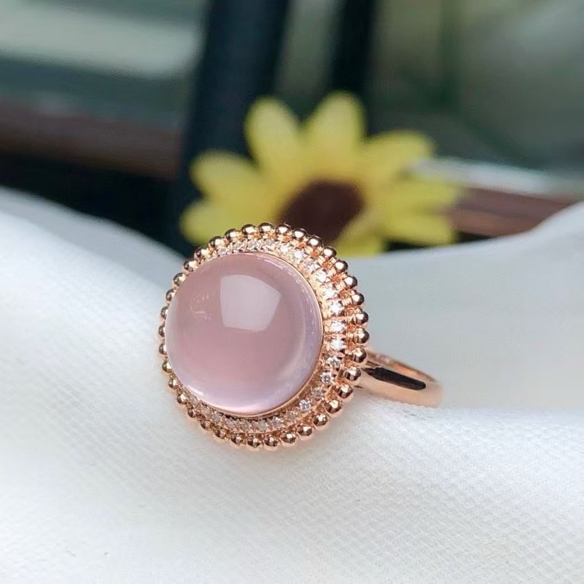 14k Gold 4.60 Ct Natural Rose Quartz & Diamond Ring - 2