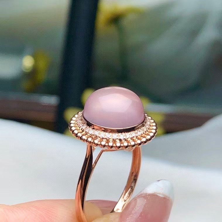 14k Gold 4.60 Ct Natural Rose Quartz & Diamond Ring - 3