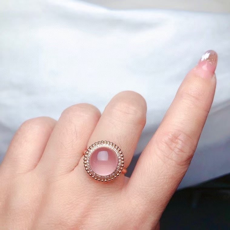 14k Gold 4.60 Ct Natural Rose Quartz & Diamond Ring - 4