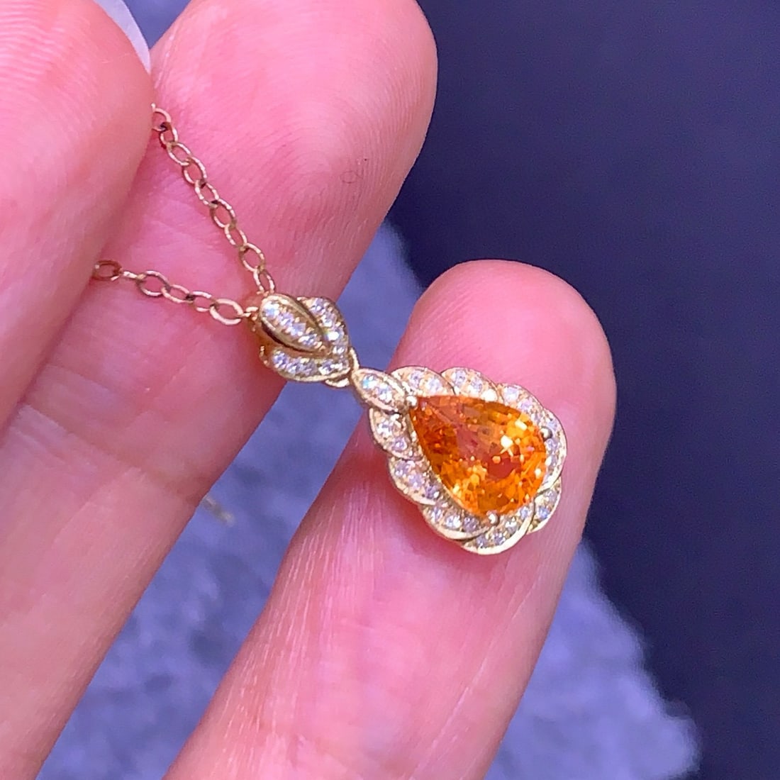 14k Gold 1.4 Ct Natural Spessartine & Diamond Pendant( Without Chain ) - 2