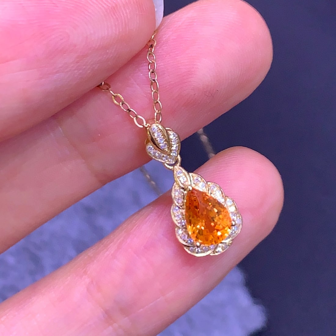 14k Gold 1.4 Ct Natural Spessartine & Diamond Pendant( Without Chain ) - 3