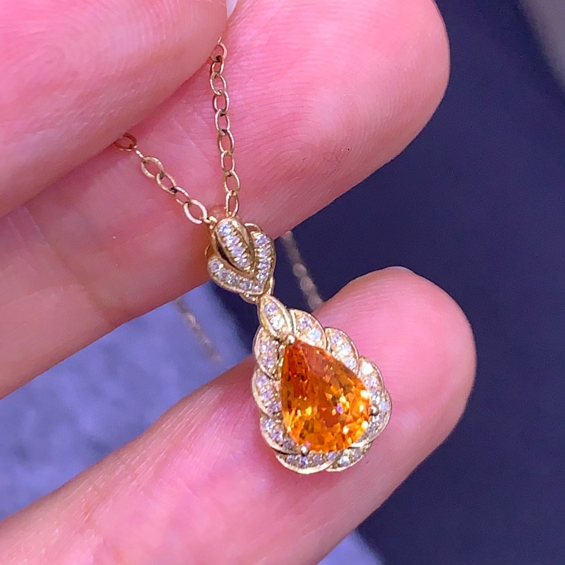 14k Gold 1.4 Ct Natural Spessartine & Diamond Pendant( Without Chain ) - 4