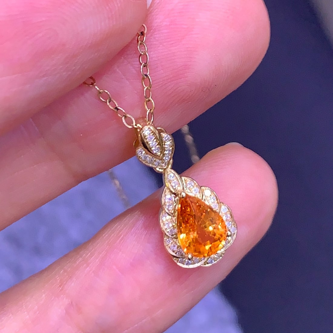 14k Gold 1.4 Ct Natural Spessartine & Diamond Pendant( Without Chain ) - 5