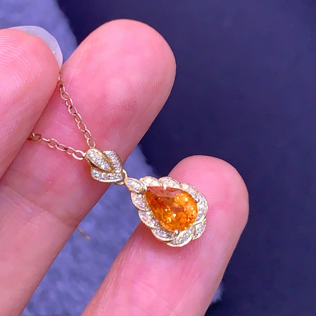 14k Gold 1.4 Ct Natural Spessartine & Diamond Pendant( Without Chain ) - 6