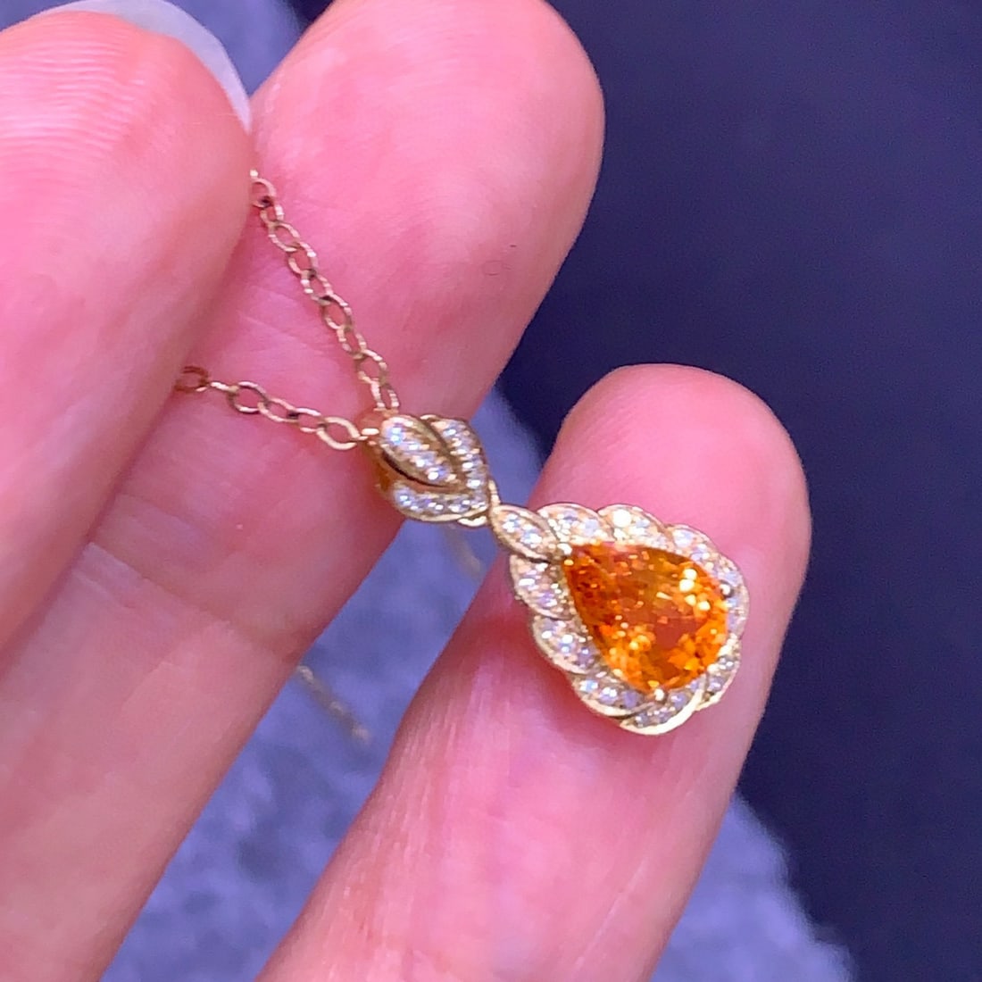 14k Gold 1.4 Ct Natural Spessartine & Diamond Pendant( Without Chain ) - 7