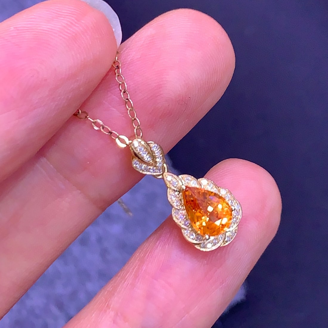 14k Gold 1.4 Ct Natural Spessartine & Diamond Pendant( Without Chain ) - 8