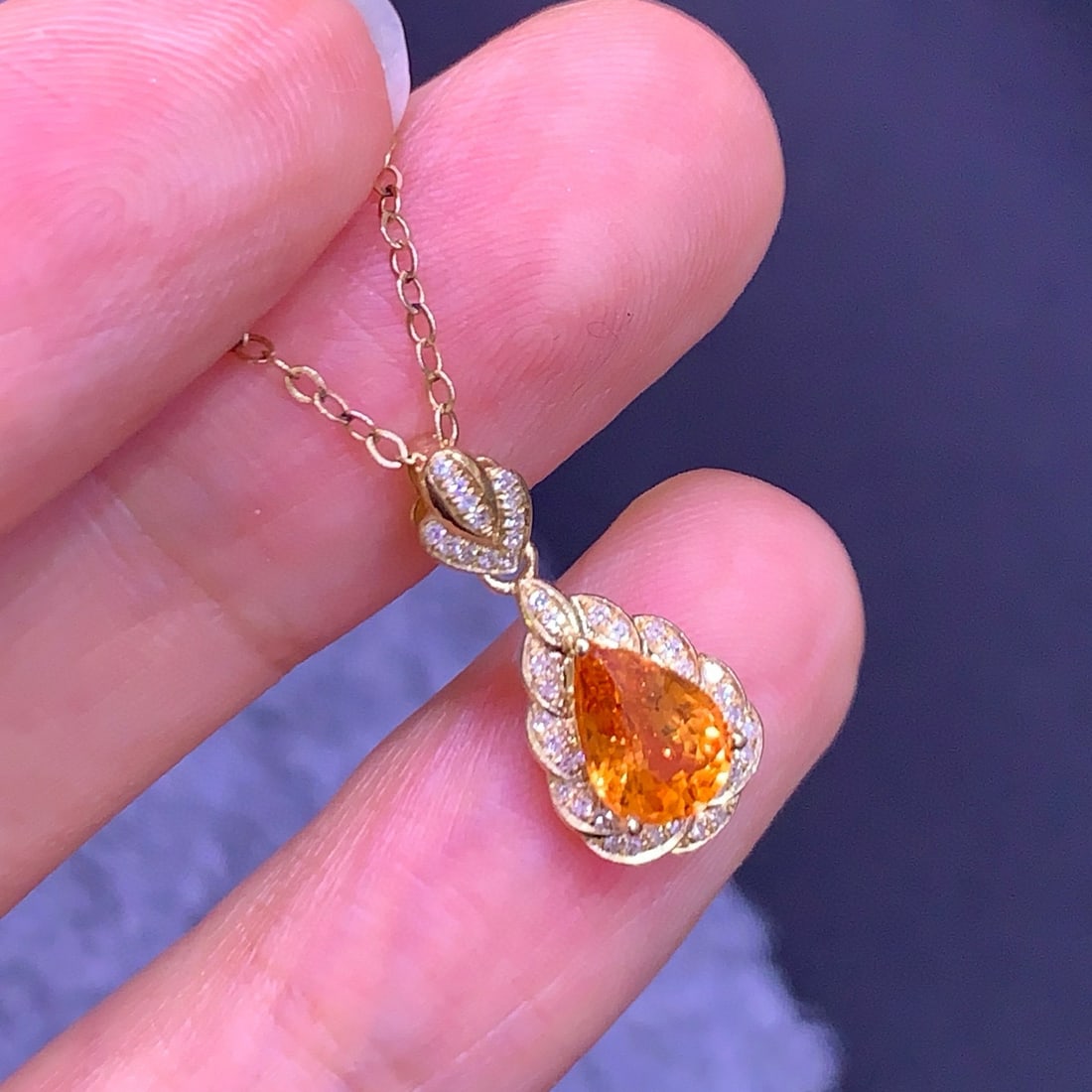 14k Gold 1.4 Ct Natural Spessartine & Diamond Pendant( Without Chain ) - 9