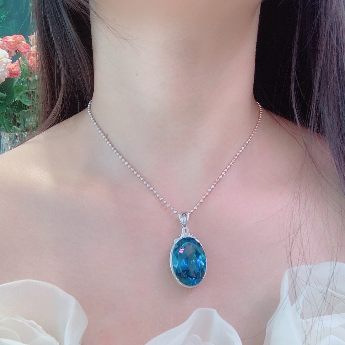 14k Gold 36.1 Ct Natural Topaz & Diamond Pendant( Without Chain ) - 4
