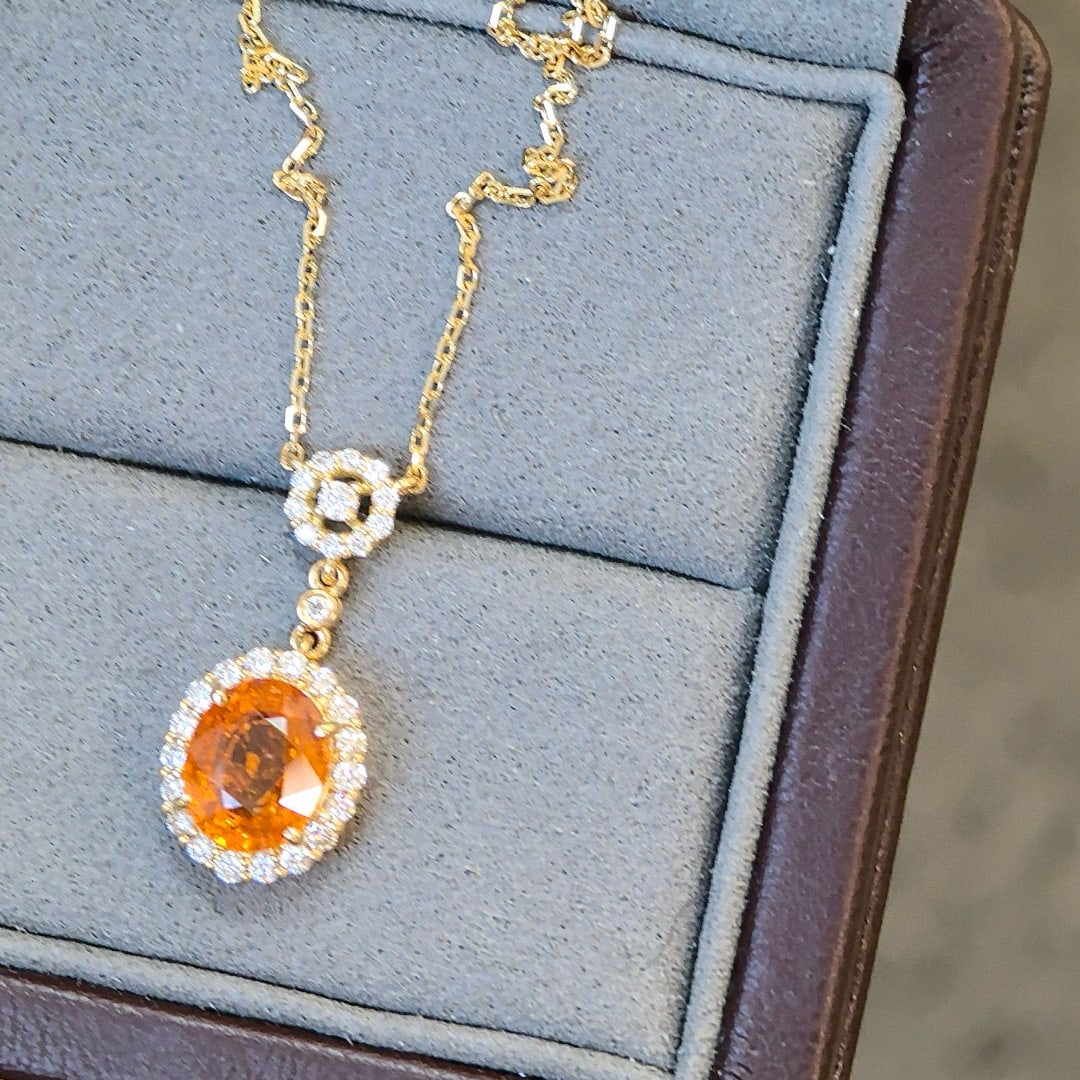 14k Gold 3.31 Ctw Natural Spessartine & Diamond Necklace - 2
