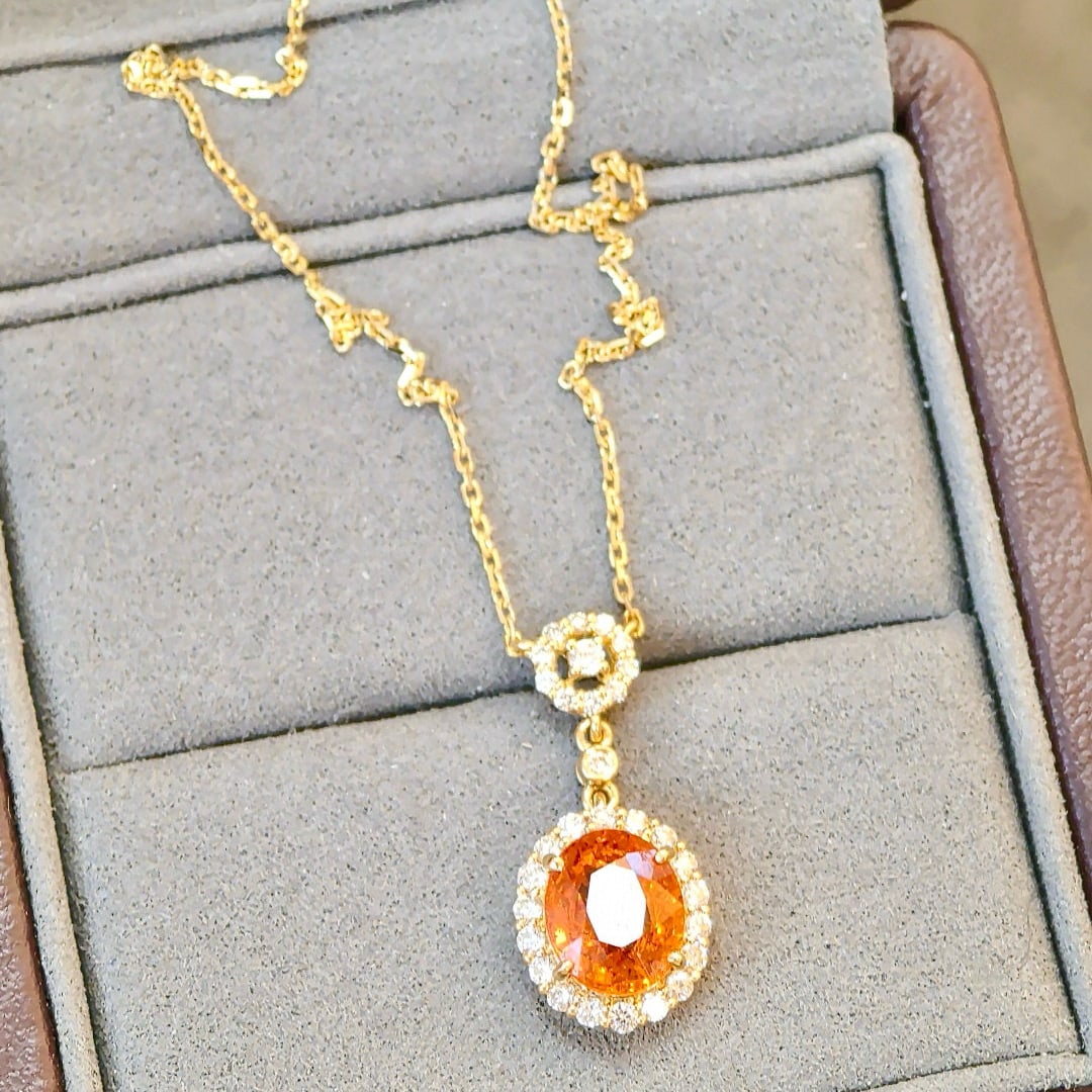 14k Gold 3.31 Ctw Natural Spessartine & Diamond Necklace - 4