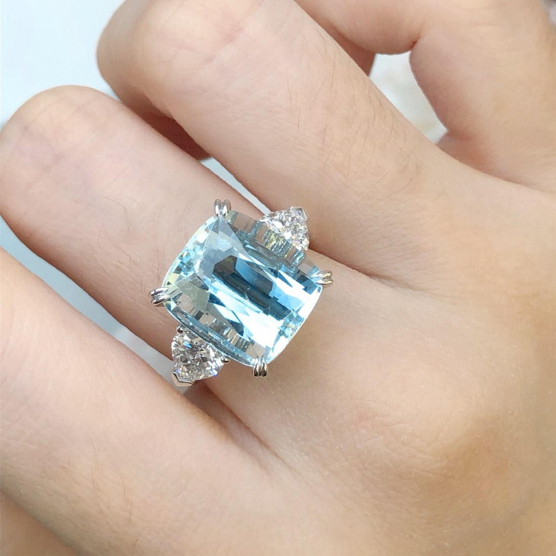 14k Gold 11.86 Ctw Natural Aquamarine & Lab Grown Diamond Ring - 9