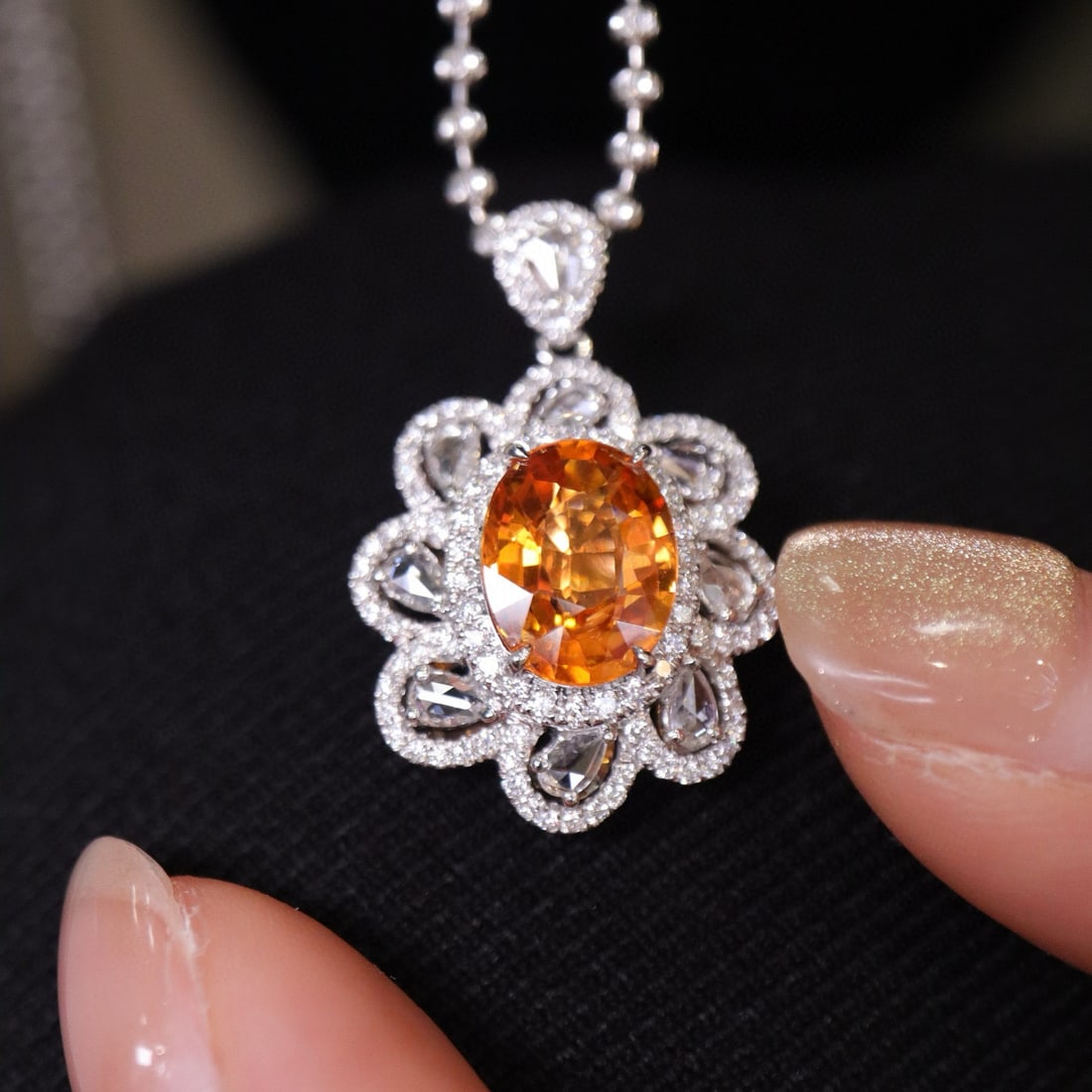 14k Gold 3.00 Ctw Natural Spessartine & Diamond Pendant( Without Chain ) - 2