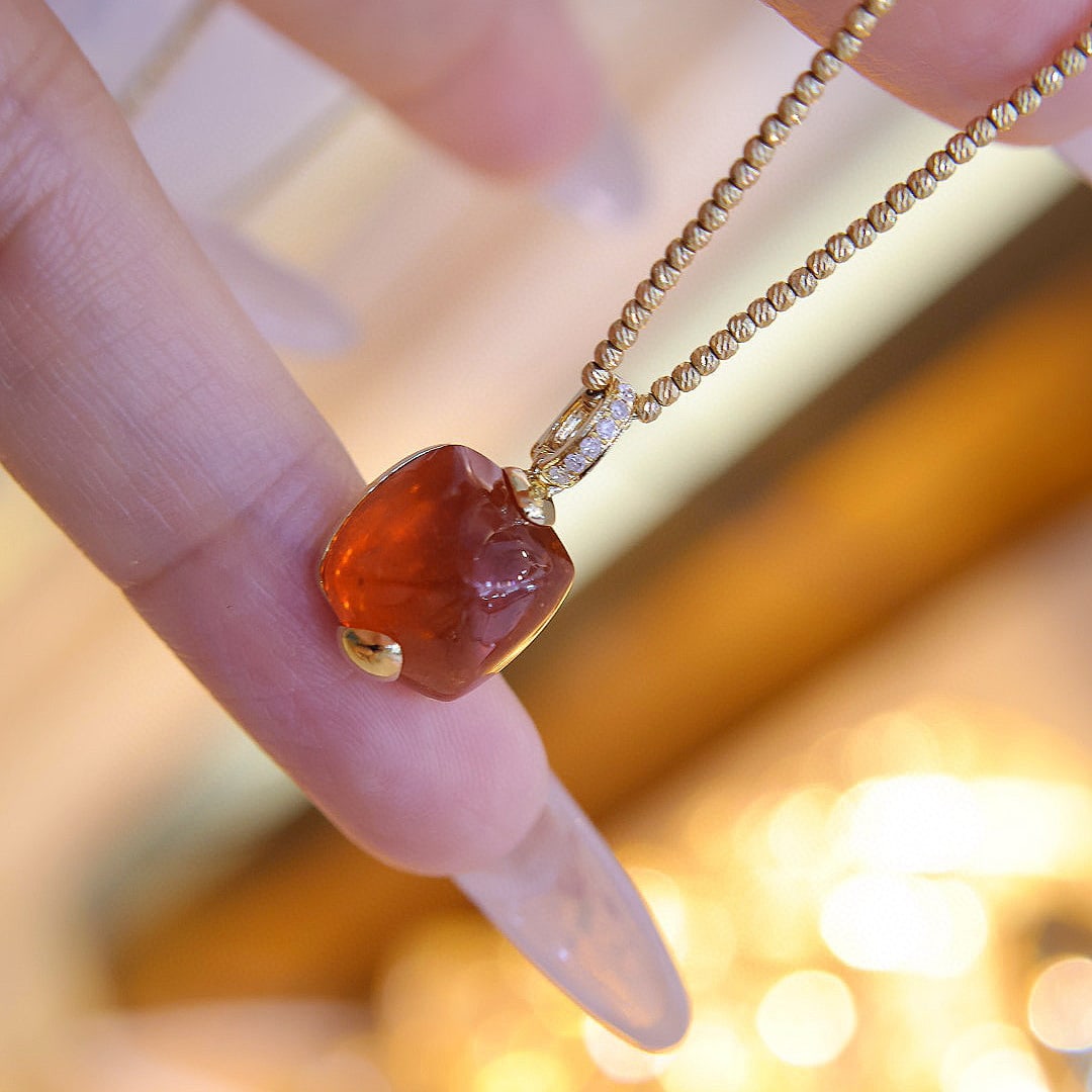 14k Gold 10.43 Ct Natural Spessartine & Diamond Pendant( Without Chain ) - 2