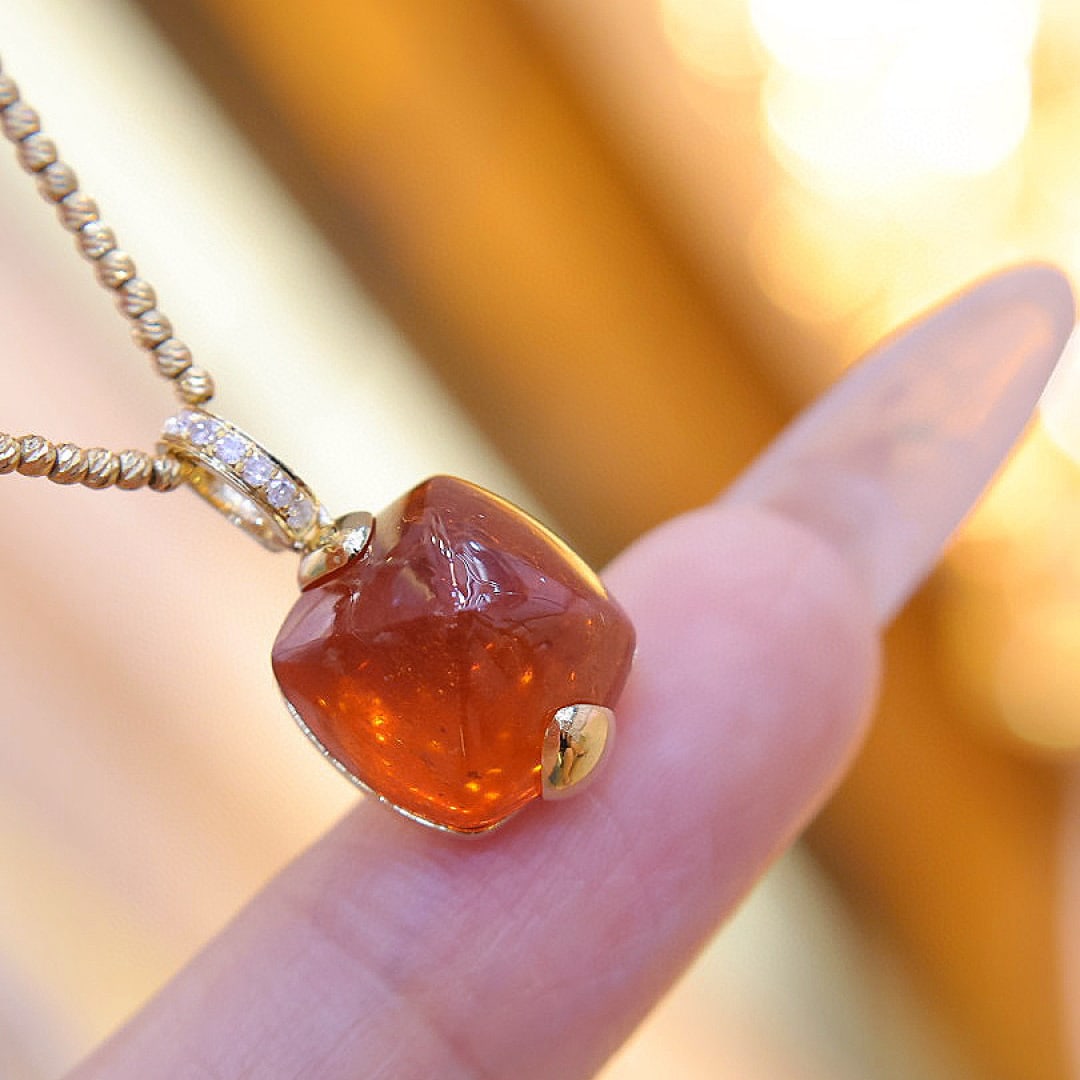 14k Gold 10.43 Ct Natural Spessartine & Diamond Pendant( Without Chain ) - 3